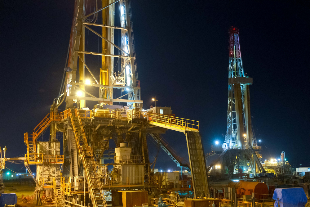 Oil field at night